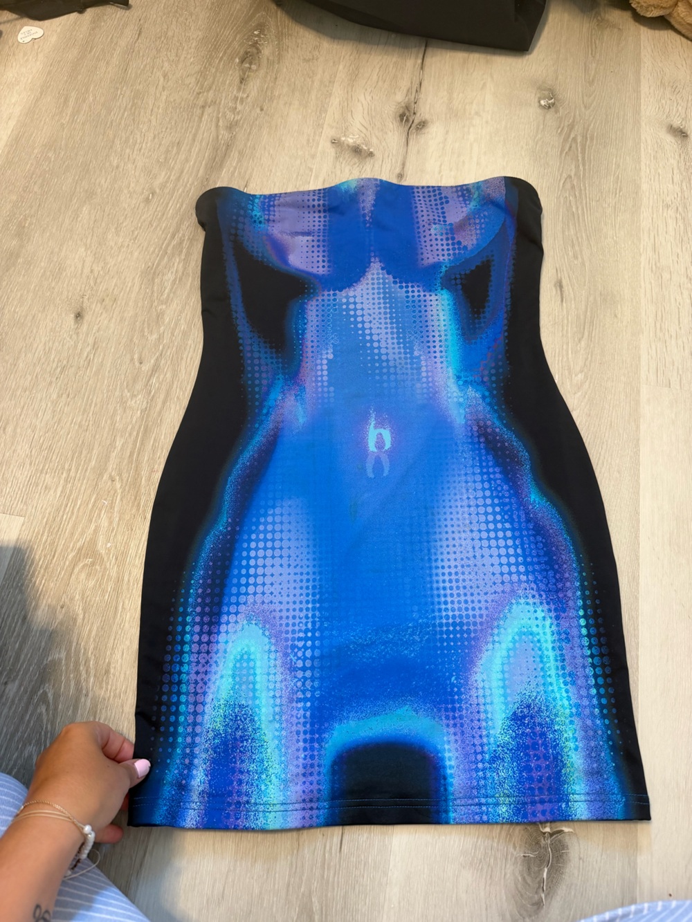 White fox Blue Ombre Dot-Print Bodycon Dress